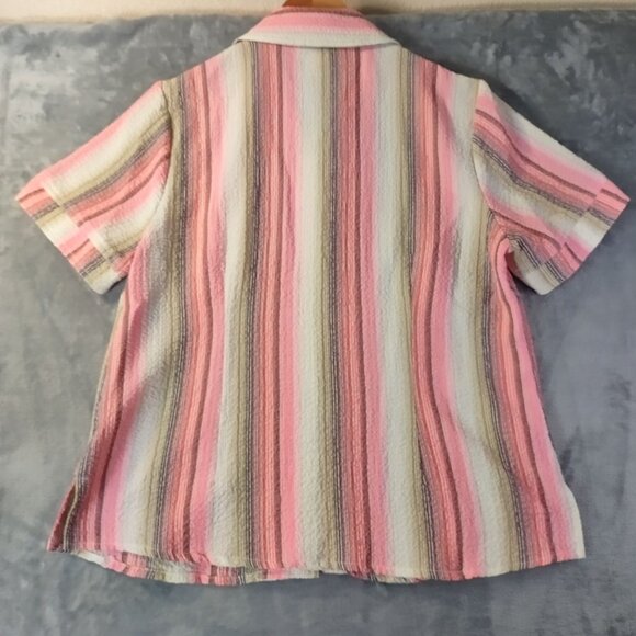 Allison Daley Petite Shirt 6P Pink Striped Textured ButtonUp Short Sleeve Summer - Picture 5 of 10